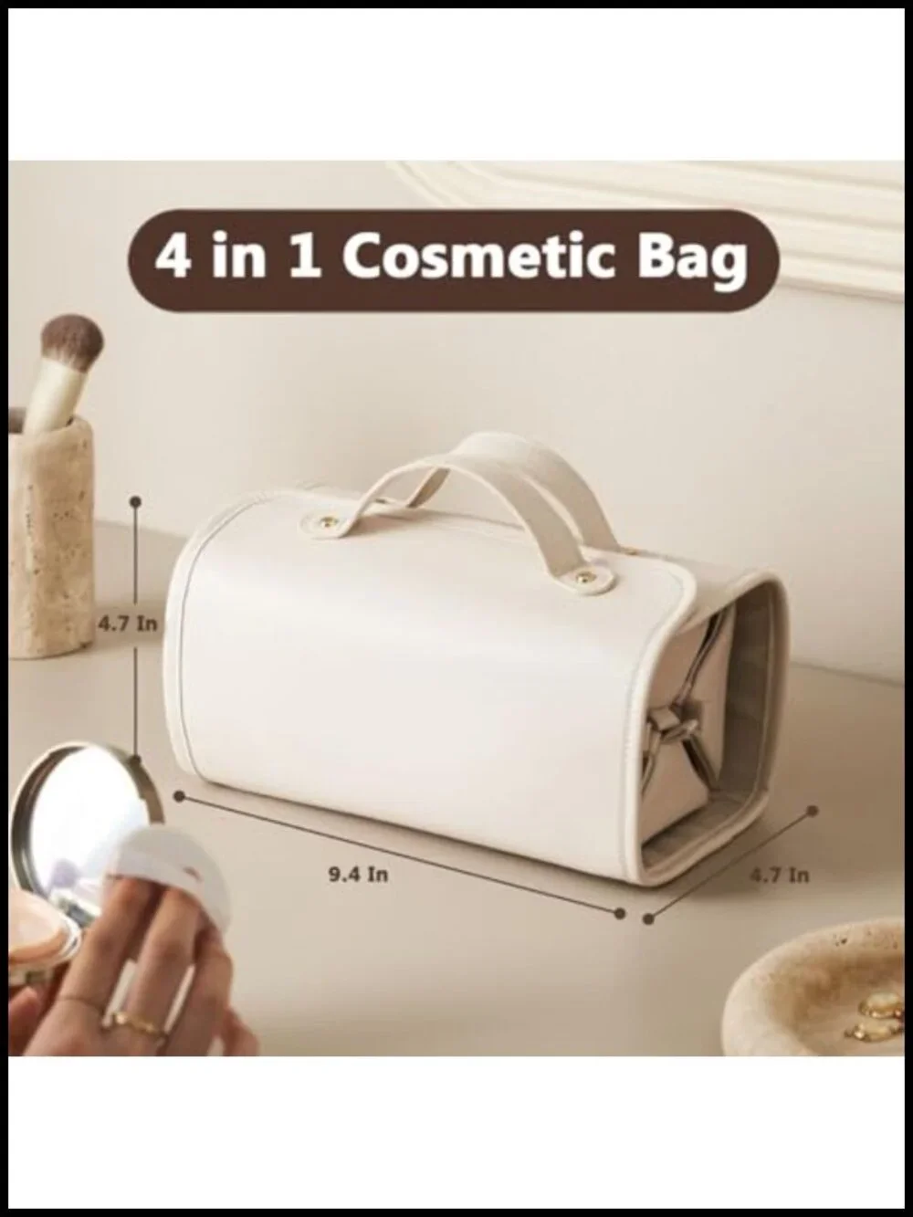 Large Travel Makeup Bag Detachable 4-in-1 Leather Cosmetic Organizer Waterproof